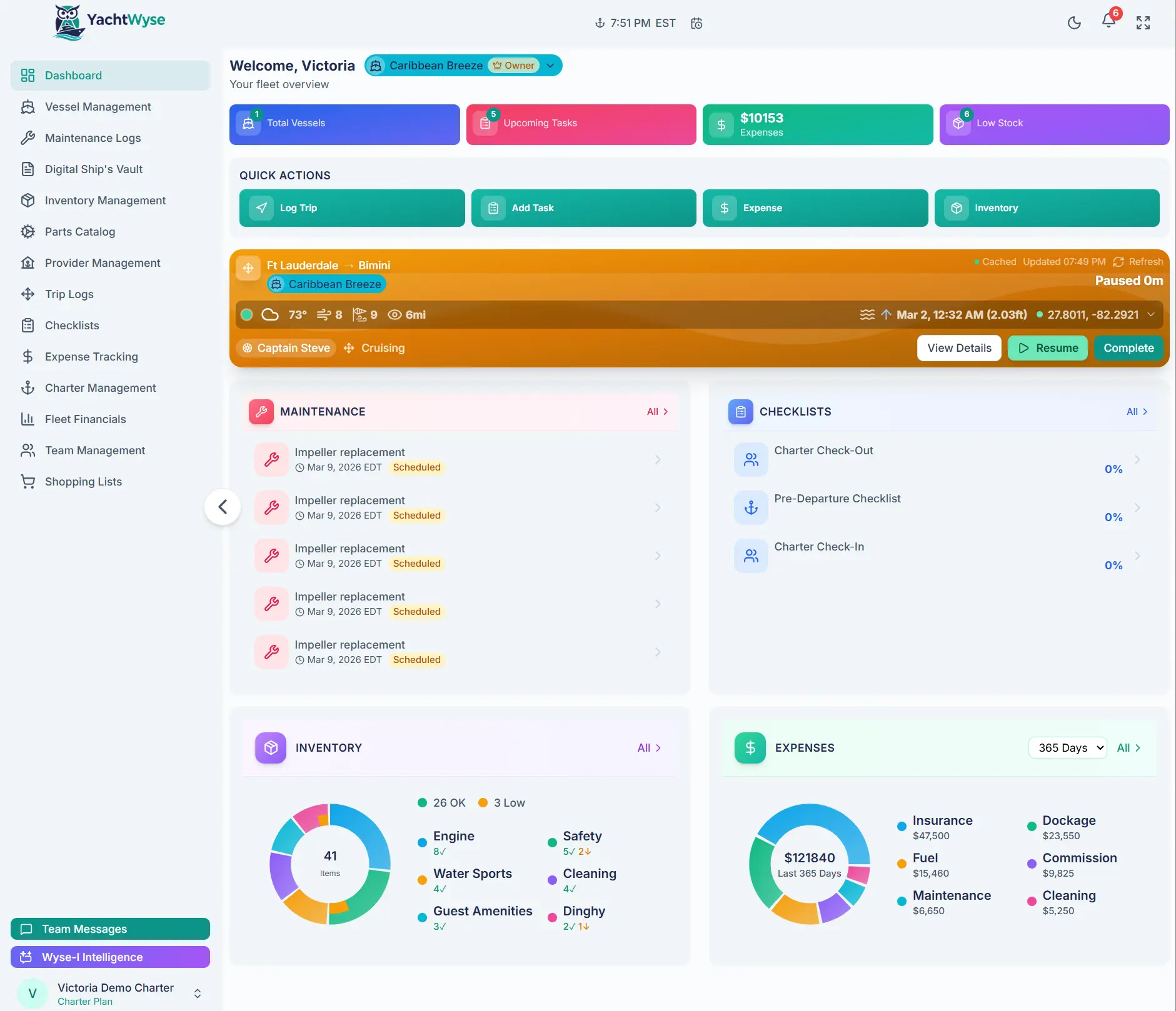 OwlMar Dashboard - KI-gestützte Yachtverwaltungsplattform